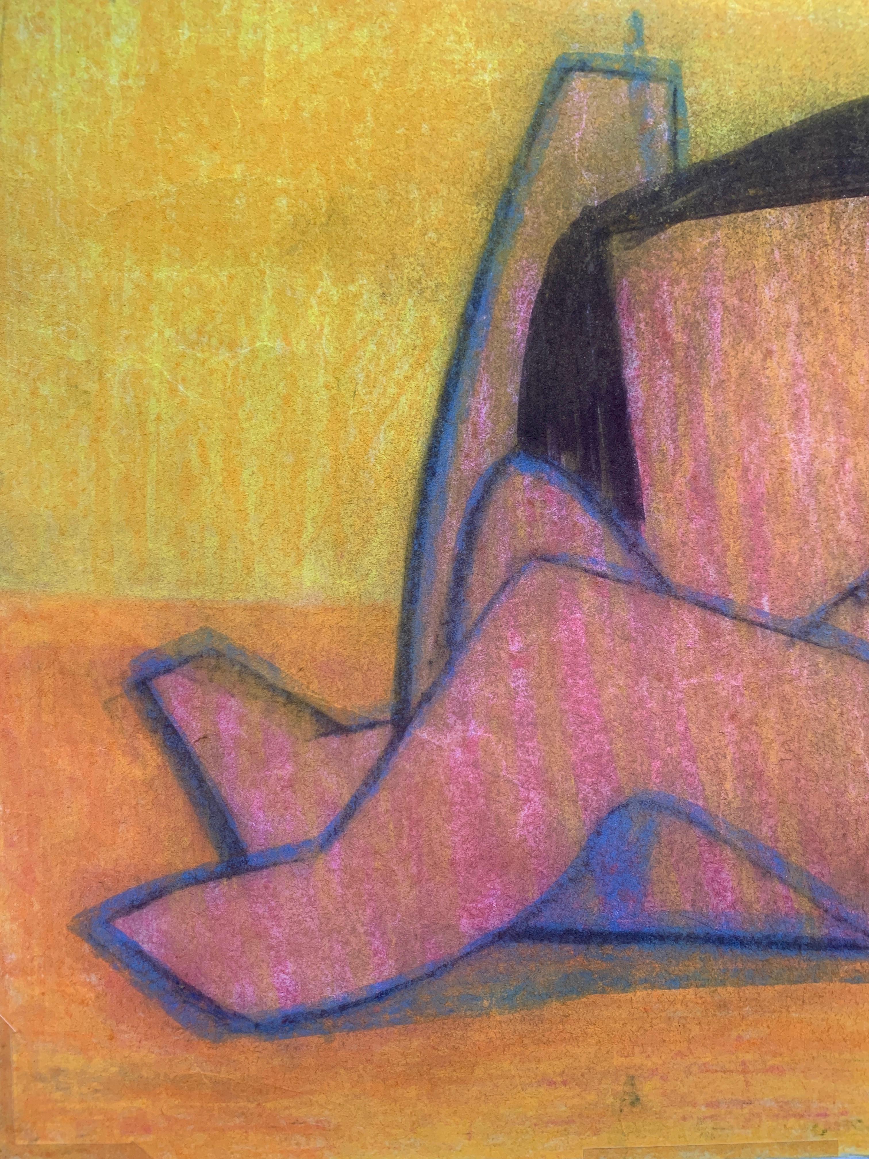 Pastellfarbene weibliche Aktzeichnung in Orange von Benoit Gilsoul, 1970er Jahre, „Orange Abstract Figure“  (Braun), Nude, von Benoît Gilsoul