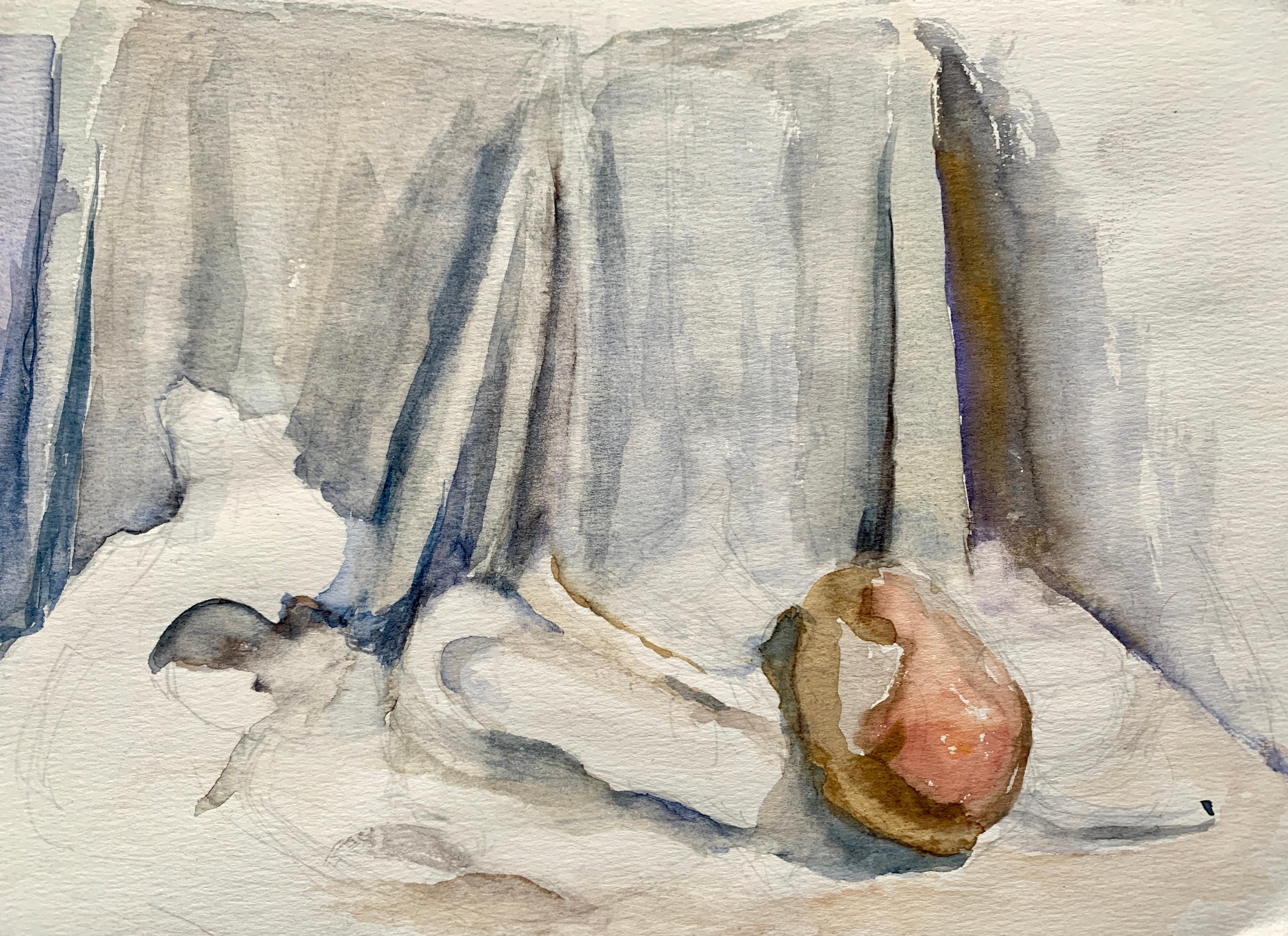 Unknown Still-Life - 1960s "Still Life with Pear" Mid Century Watercolor Still Life Original Painting