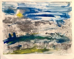 1960s "Blue Sky, Blue Hills" Hand Colored Etching Abstract Landscape