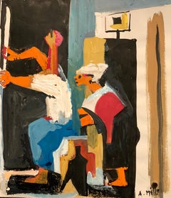 1950s "Study from the Spinners" American Modern Acrylic Figurative Painting 