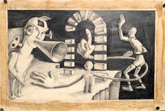 1940s "Toy Story" Charcoal and Pencil Surreal Drawing