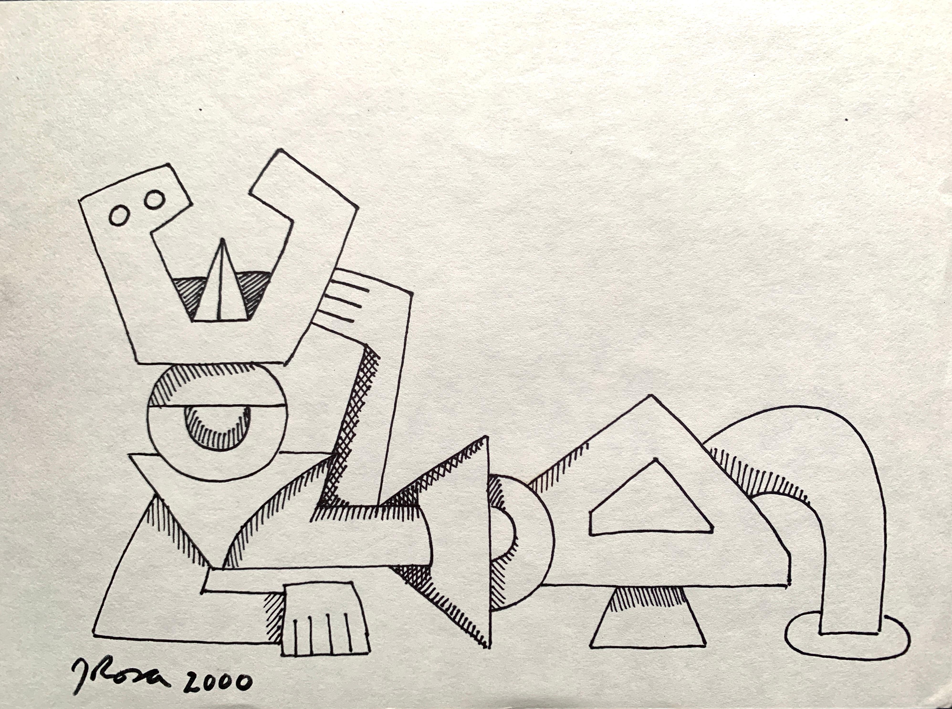 Unknown Abstract Drawing - "Cubist Figure Lounging" Original Ink Drawing South West Artist John Rosa