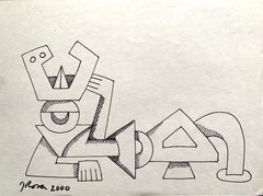"Cubist Figure Lounging" Original Ink Drawing South West Artist John Rosa