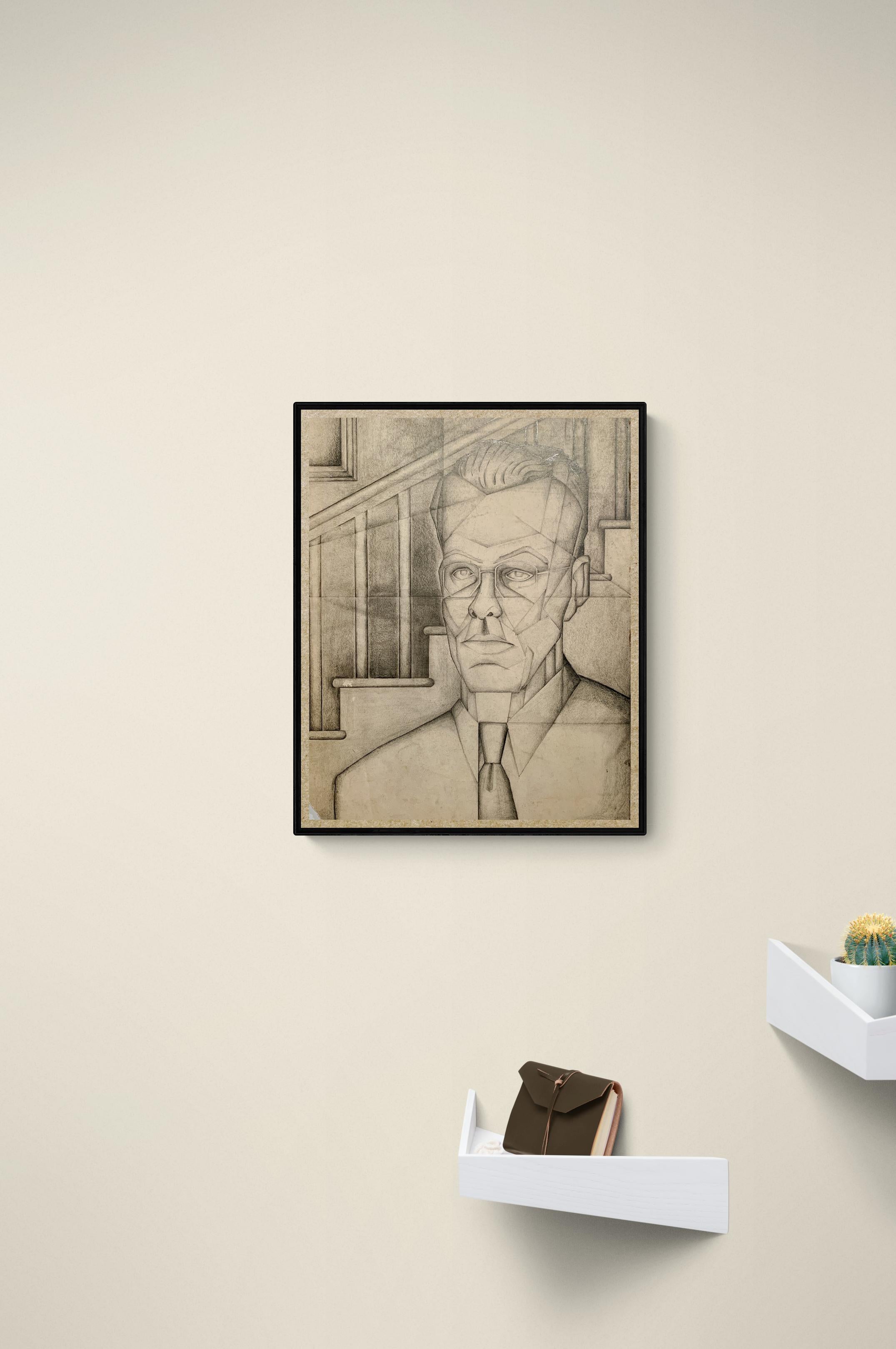 1940er Jahre Kohle und Bleistift Porträt eines Mannes – Art von Unknown