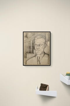 1940s Charcoal and Pencil Portrait of a Man, Modern Style, Framed