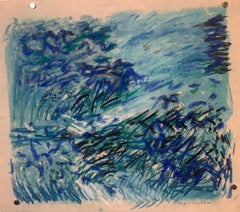 "Pastel Landscape in Blues" Mid Century Impressionist Landscape Drawing