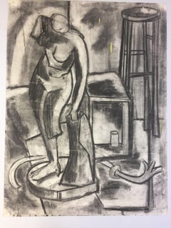 1950s Charcoal Female Nude Drawing Bay Area Artist