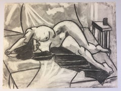 Studio di nudo femminile a carboncino vintage del 1950 di Henry Woon