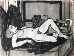 „Lounging Nude“ Holzkohle-Aktzeichnung, Bay Area Artist, 1940er Jahre
