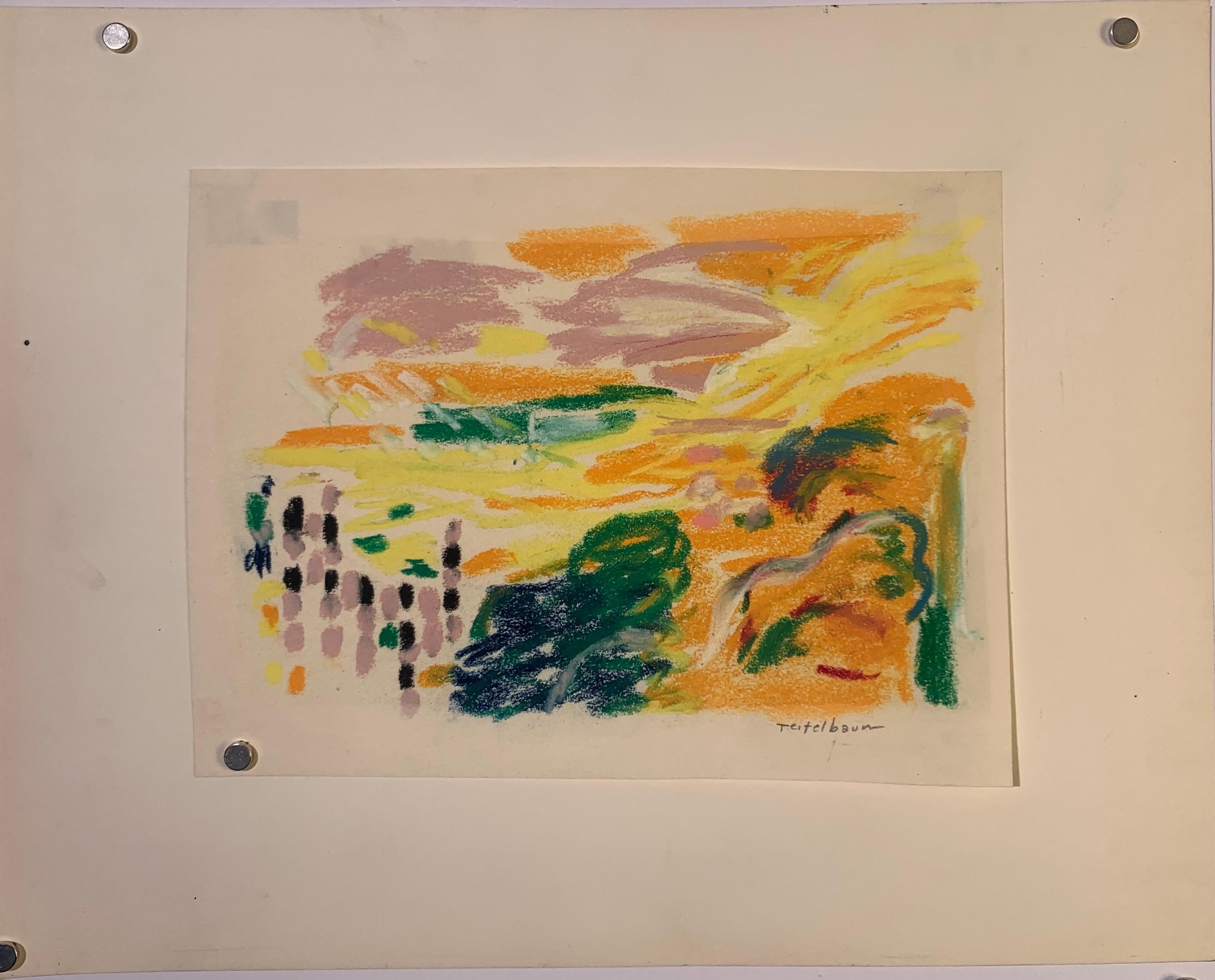 Dessin de paysage impressionniste original du milieu du siècle dernier « Pink Clouds » - Art de Edith Isaac-Rose