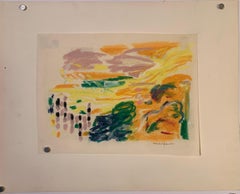 "Pink Clouds" Original Mid Century Impressionist Landscape Drawing