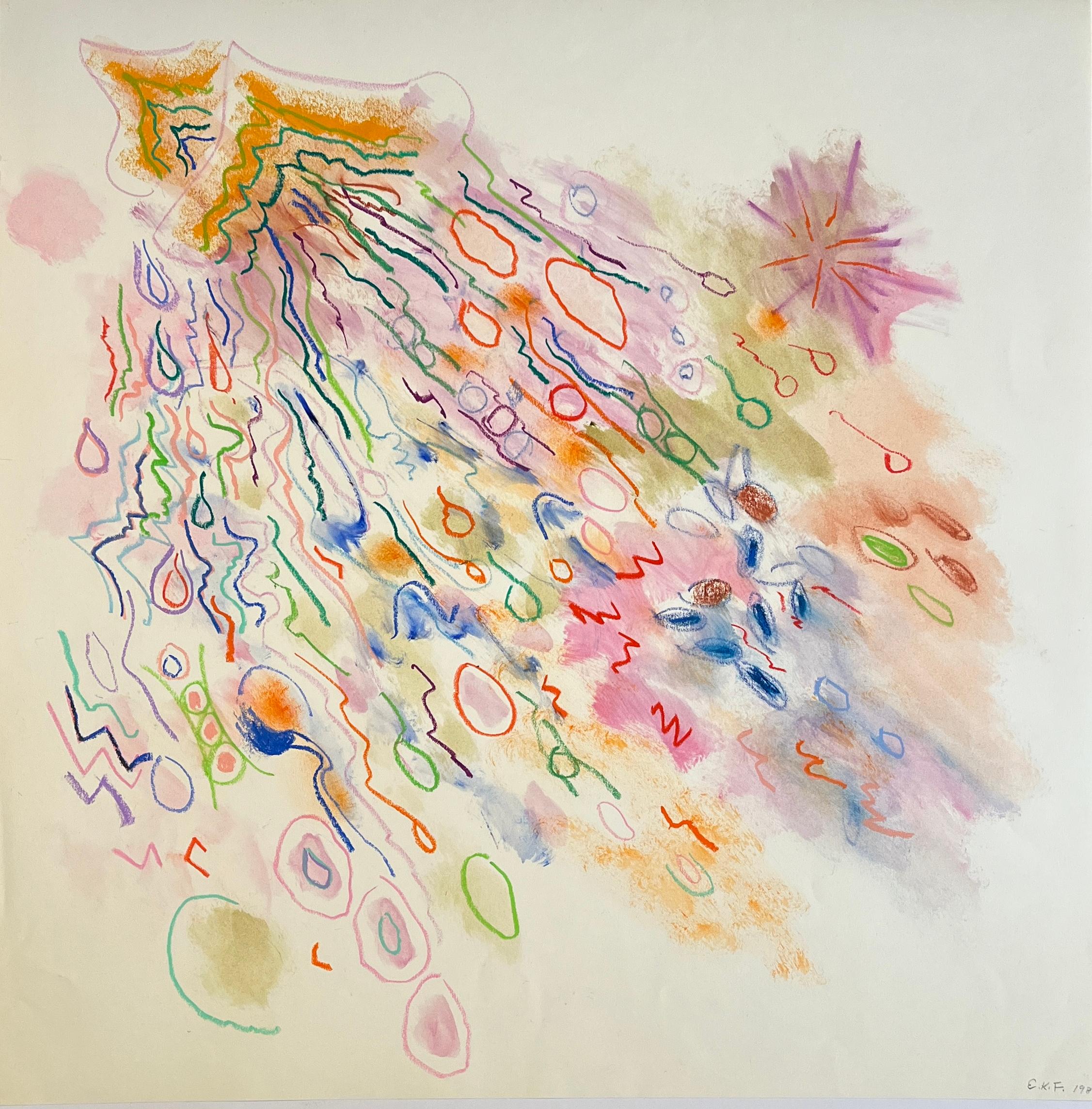 1988 "Shooting Star" Watercolor and Pastel Abstract Drawing