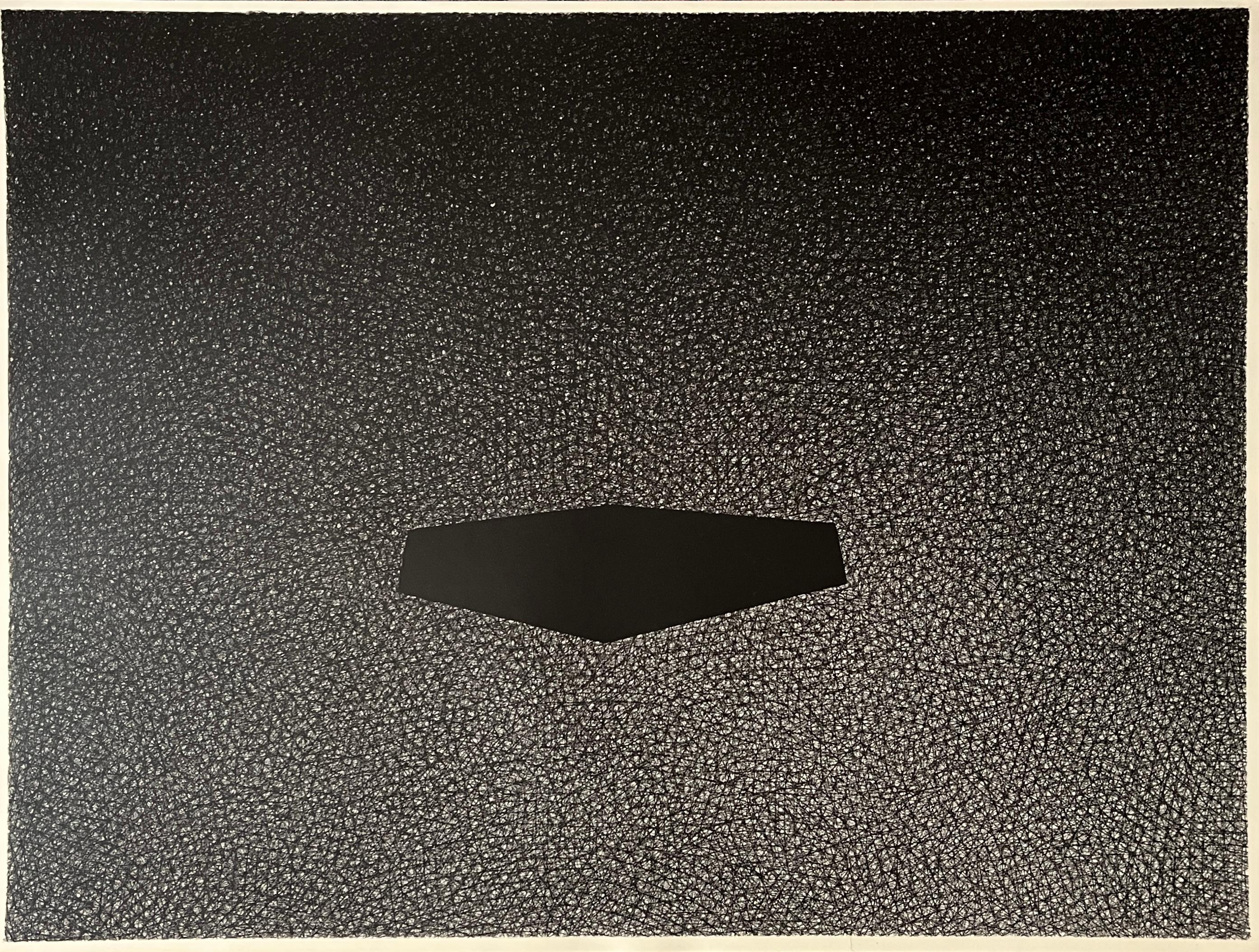 1980 "#8" Minimalist Cross-Hatch Abstract Charcoal Drawing Modern Art