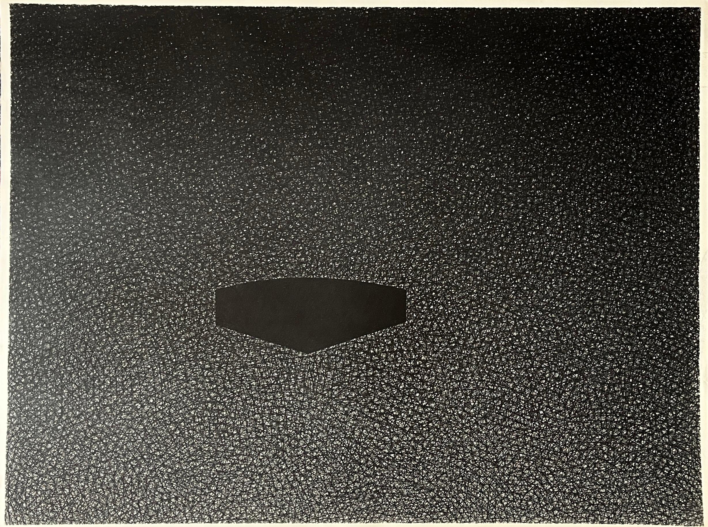 1980s "#13" Cross-Hatch Abstract Charcoal Drawing MinimalistModern Art