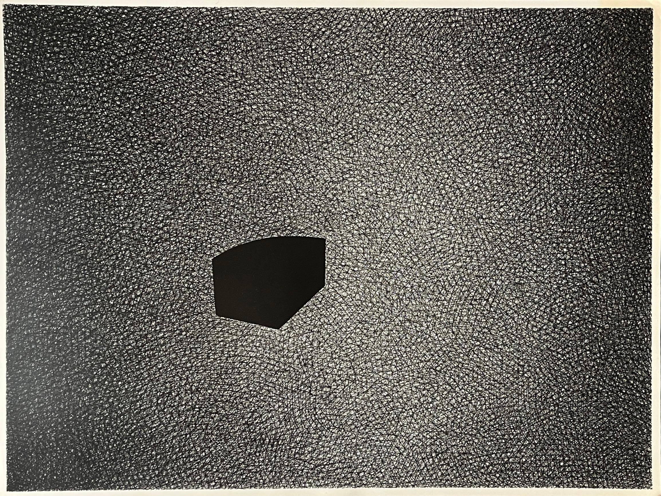 1980s "#15" Cross Hatch Abstract Charcoal Drawing Minimalist Modern Art