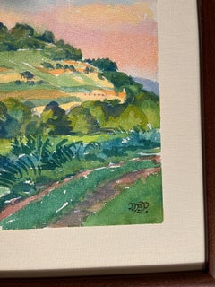 Mid Century "Napa Valley Landscape" Watercolor Painting