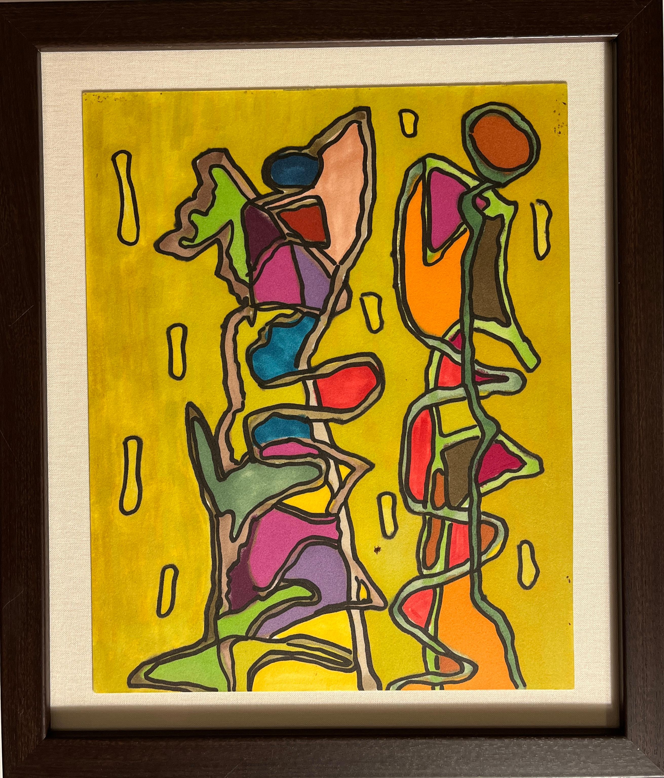 John Peters Abstract Drawing - 1980s "Mustard DNA" Abstract Marker Drawing NYC Artist