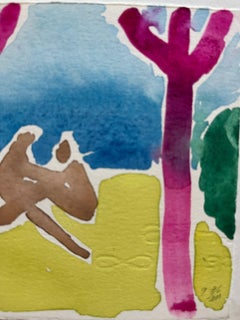 "Couple Under Red Trees" Watercolor Painting Jack Hooper