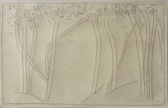 Dessin abstrait à l'encre Tree Landscape de Jack Hooper, moderniste américain, 1981