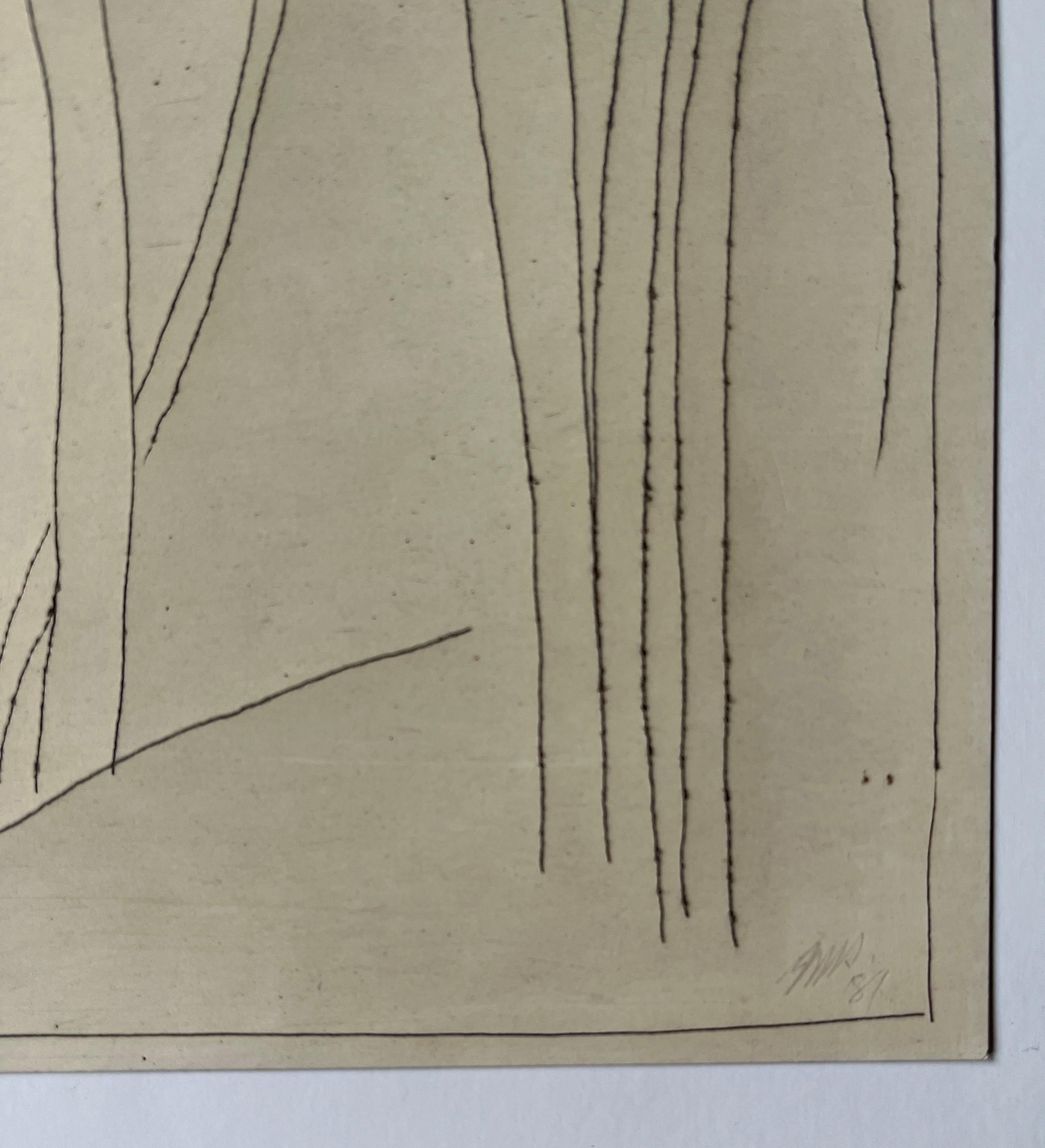 Dessin abstrait à l'encre Tree Landscape de Jack Hooper, moderniste américain, 1981 en vente 5