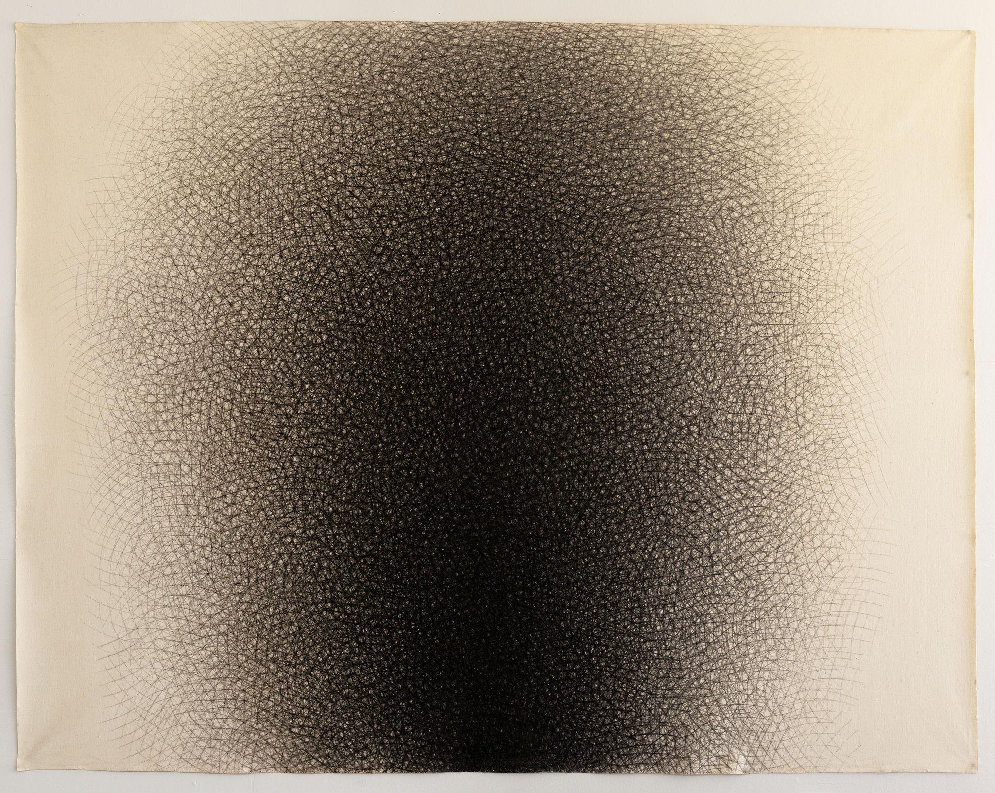 Jack Scott Abstract Drawing - "Black Rest" Charcoal Cross-Hatch Drawing on Canvas 1977