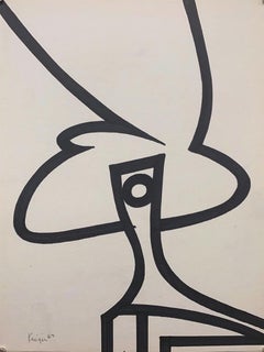 1967 "Abstracto 7" Dibujo a pincel de tinta Artista NYC Michael Knigin Mediados de siglo