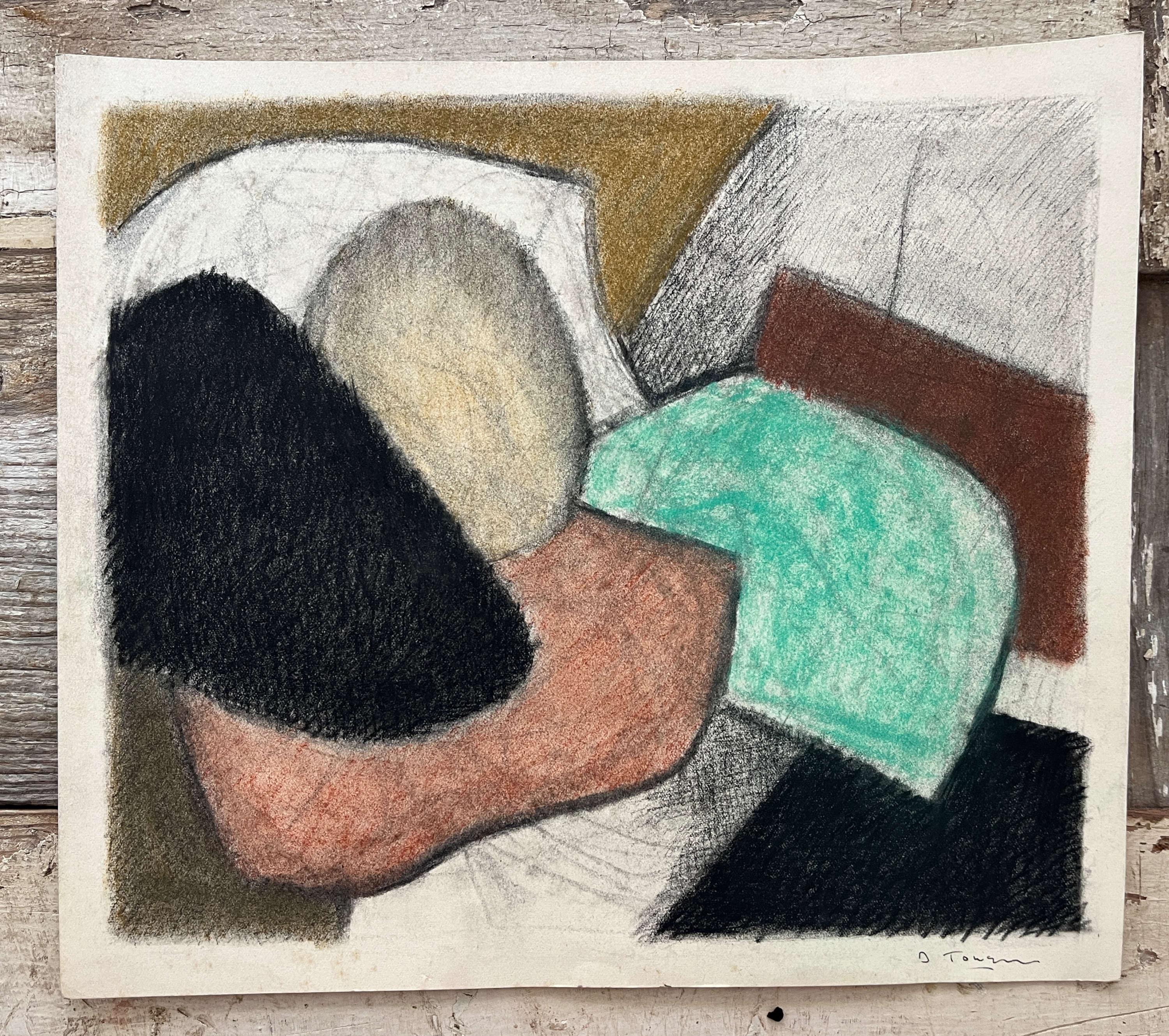 Dessin abstrait au pastel doux des années 1980 