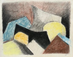 1980's Cubist "Gelb, Blau, Schwarz" Soft Pastell abstrakte Zeichnung