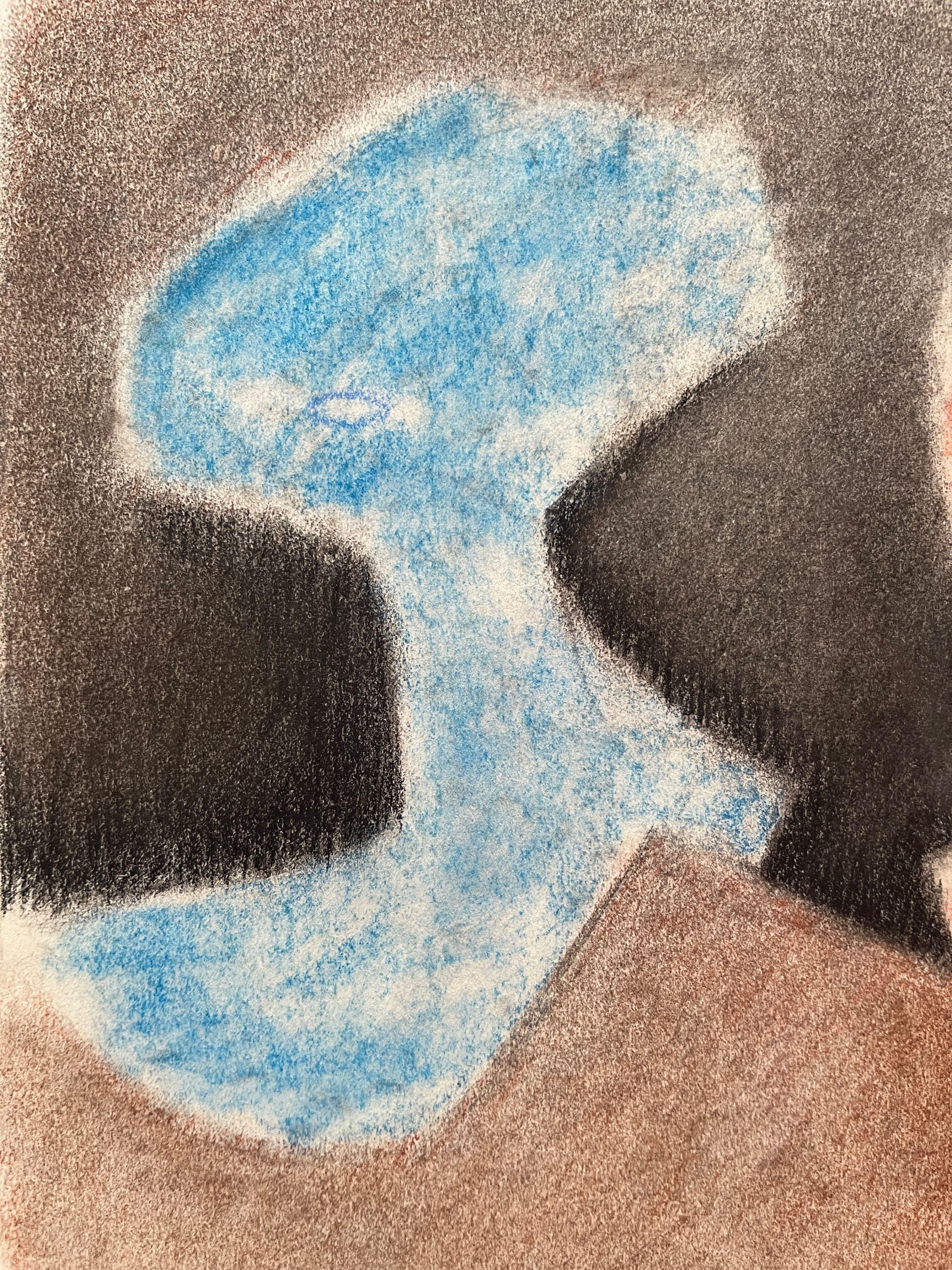 Dessin abstrait au pastel doux orange et bleu, 1981 en vente 3