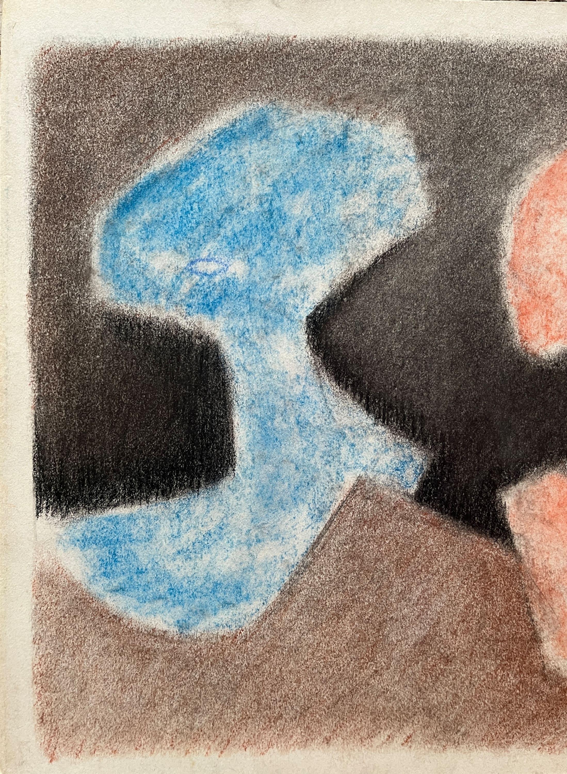 Dessin abstrait au pastel doux orange et bleu, 1981 en vente 5