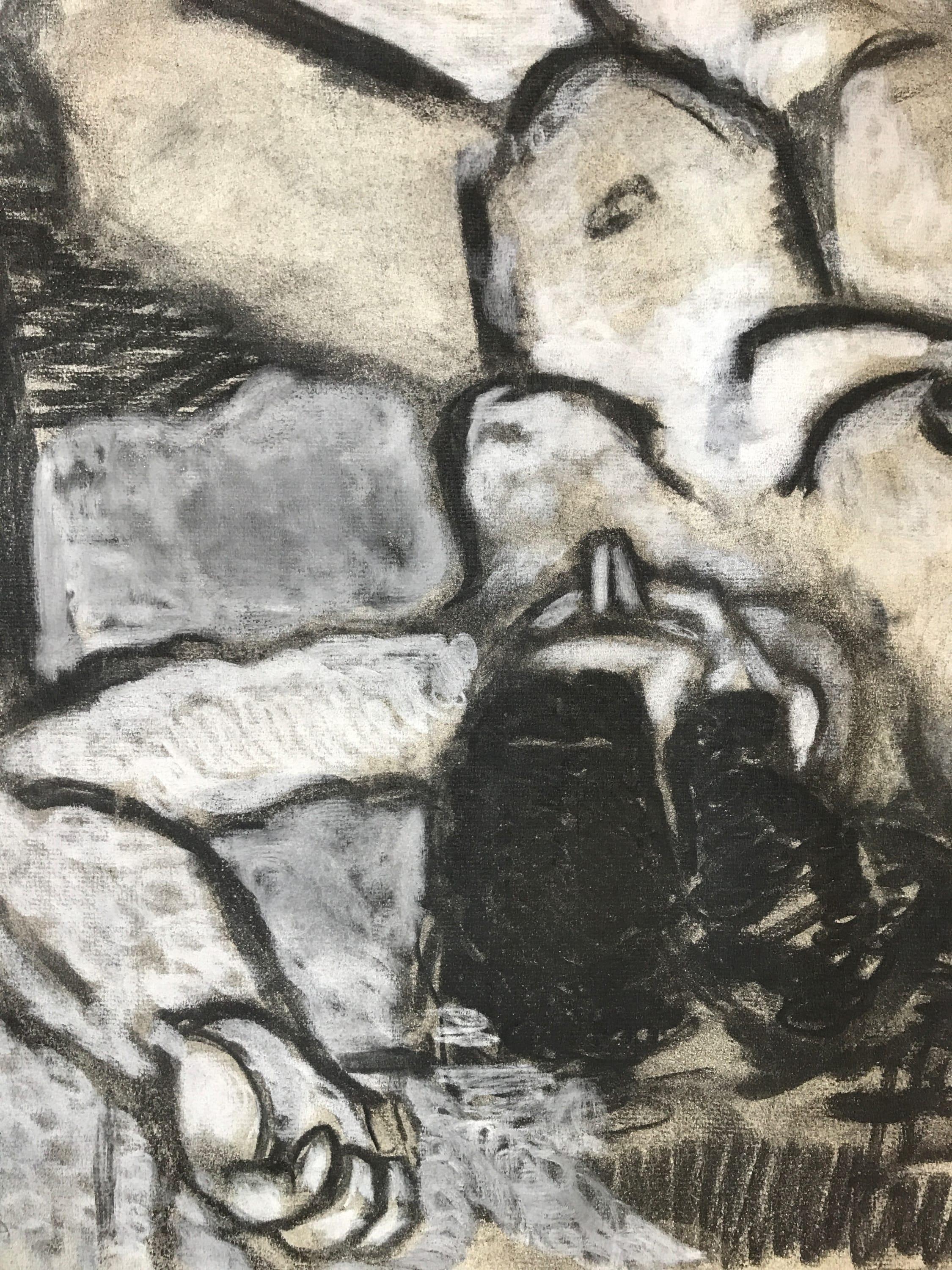 Dibujo figurativo al carboncillo de los años 40 