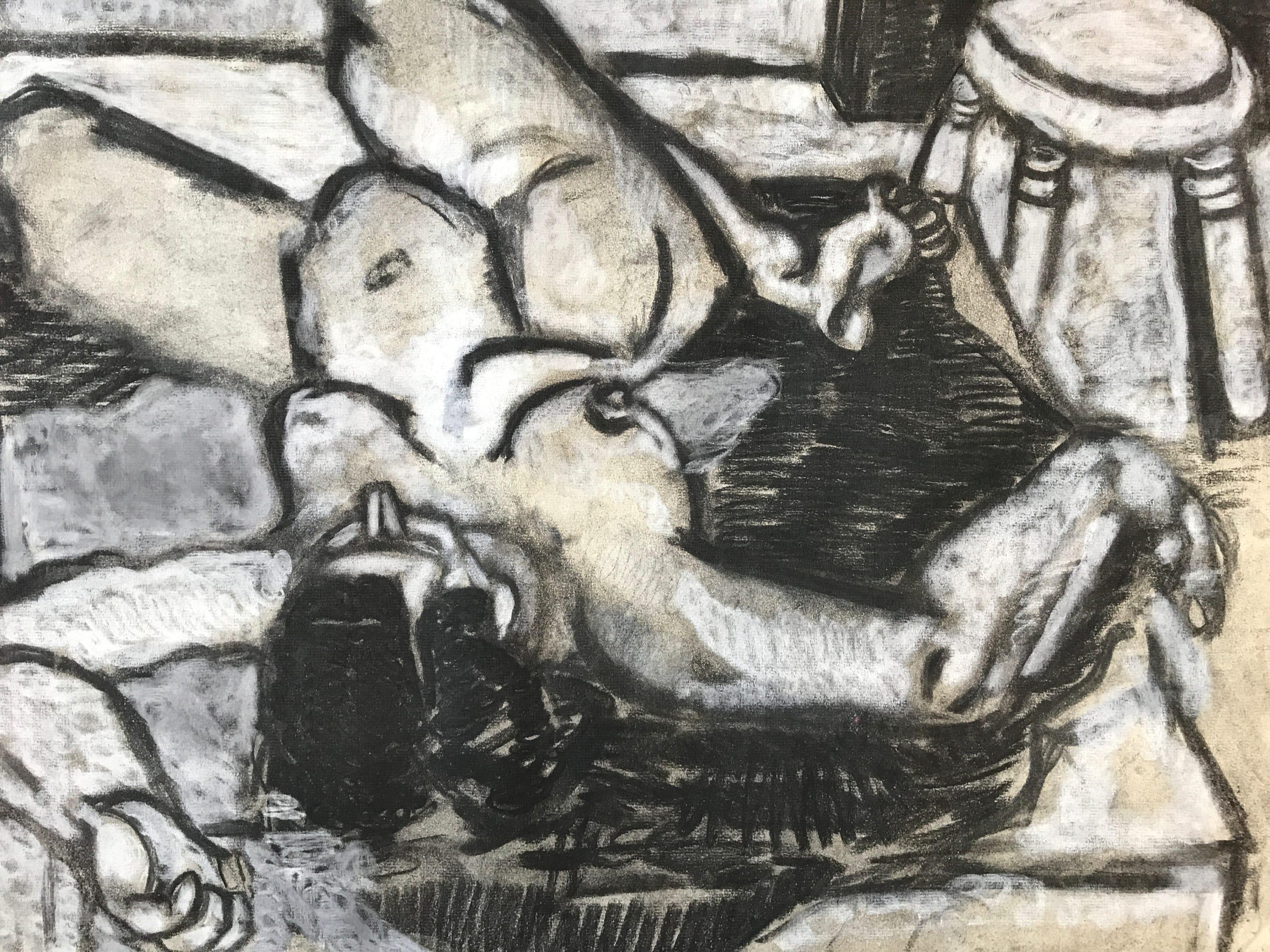 Dibujo figurativo al carboncillo de los años 40 