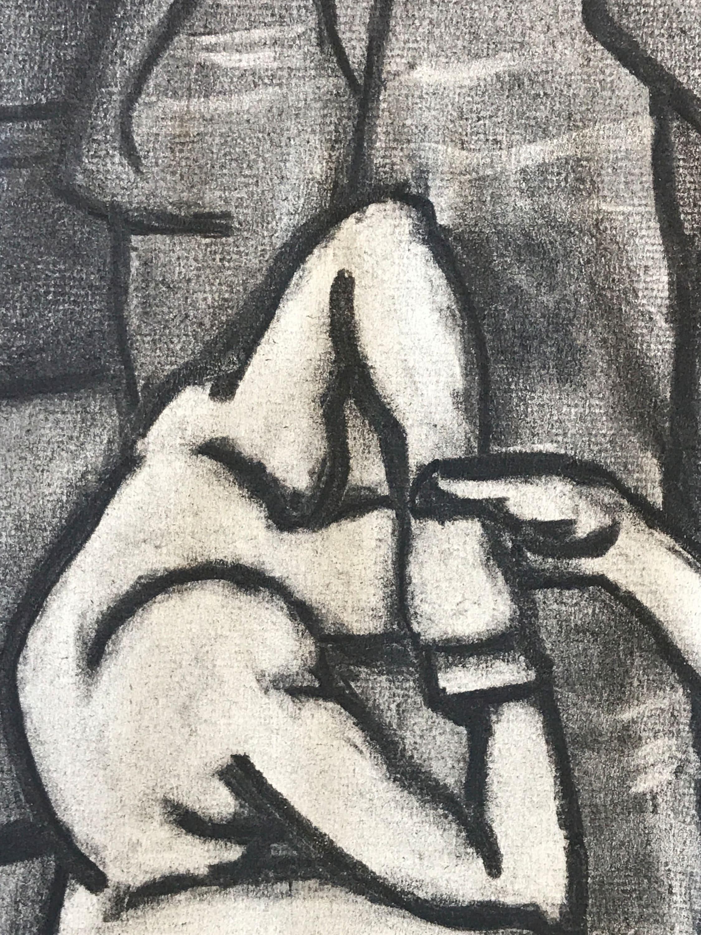 1940er Jahre Mid Century Figurative Kohlezeichnung 