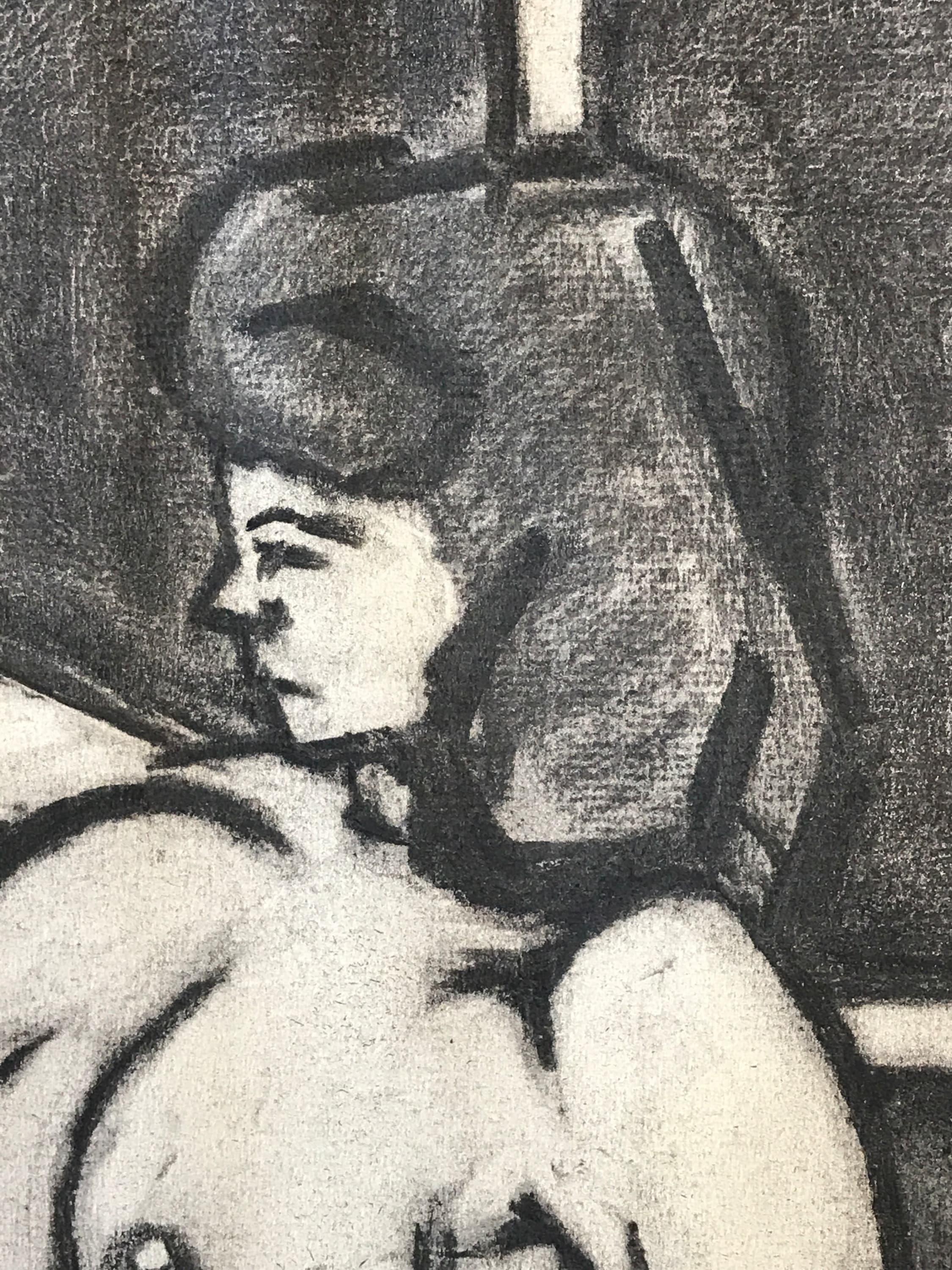1940er Jahre Mid Century Figurative Kohlezeichnung 
