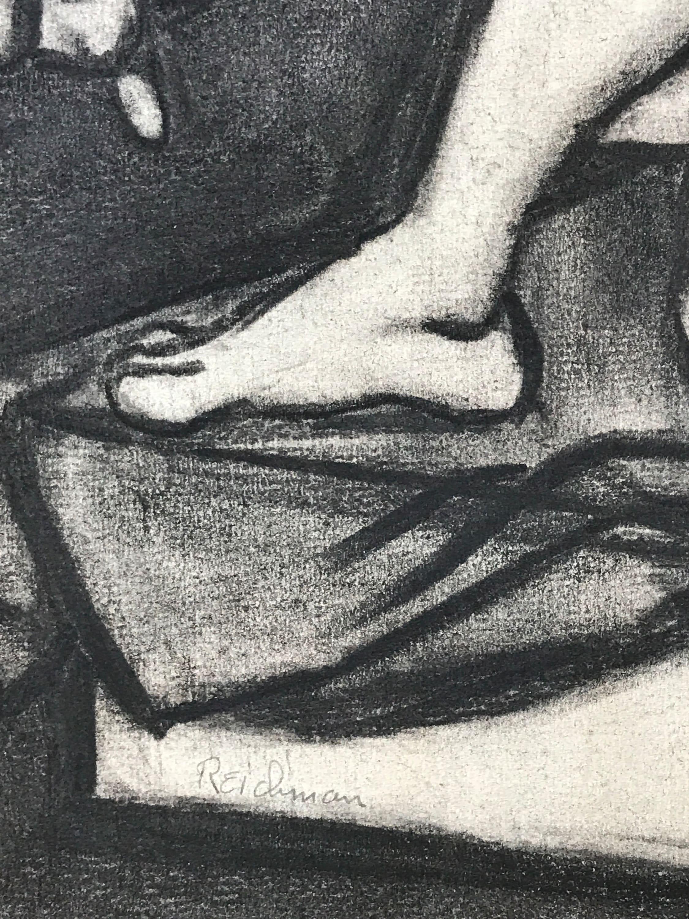 1940er Jahre Mid Century Figurative Kohlezeichnung 