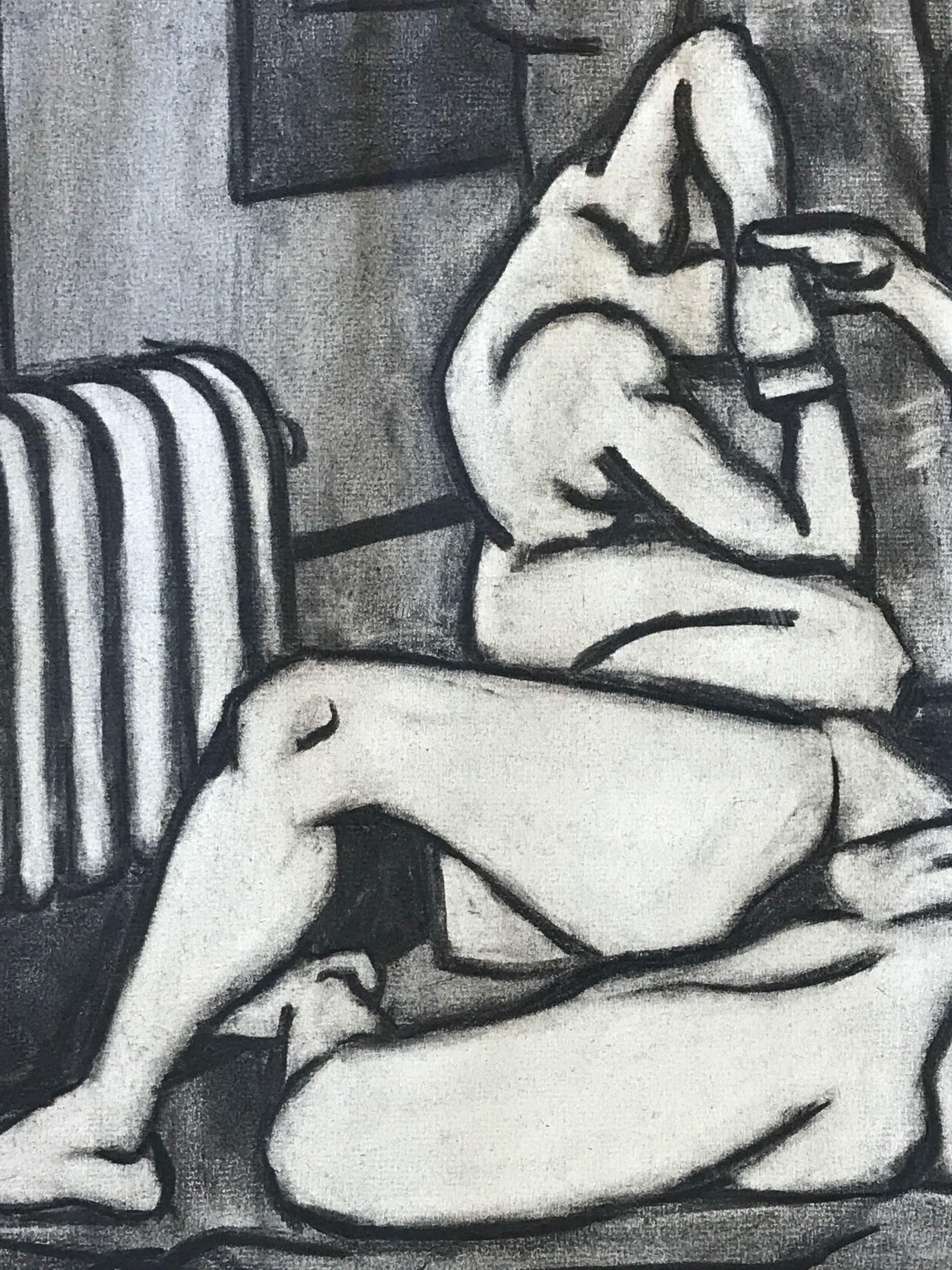 1940er Jahre Mid Century Figurative Kohlezeichnung 