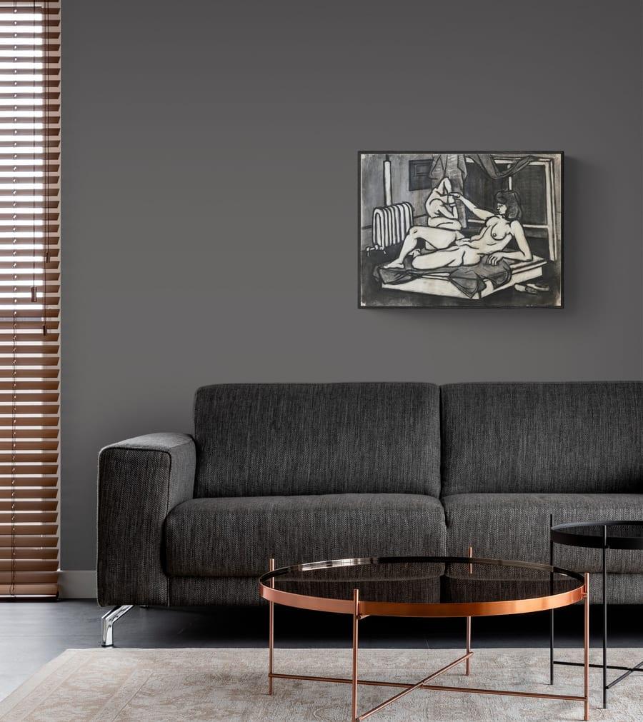 1940er Jahre Mid Century Figurative Kohlezeichnung 