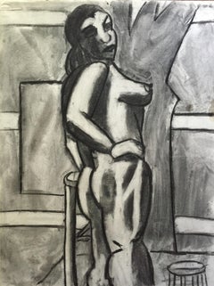 1950 Disegno a carboncino dell'artista della Bay Area Nudo femminile