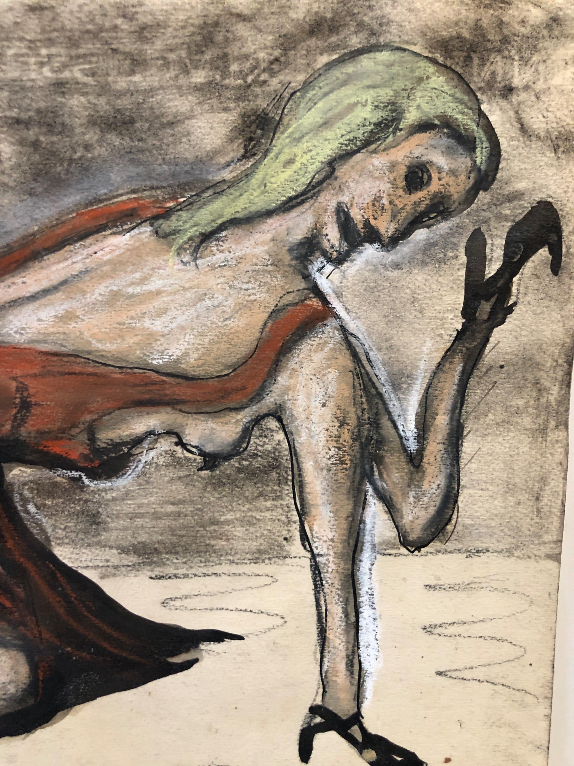 Figura femminile di Bizare, lavata a inchiostro, originale dell'artista di New York, metà del secolo scorso in vendita 1