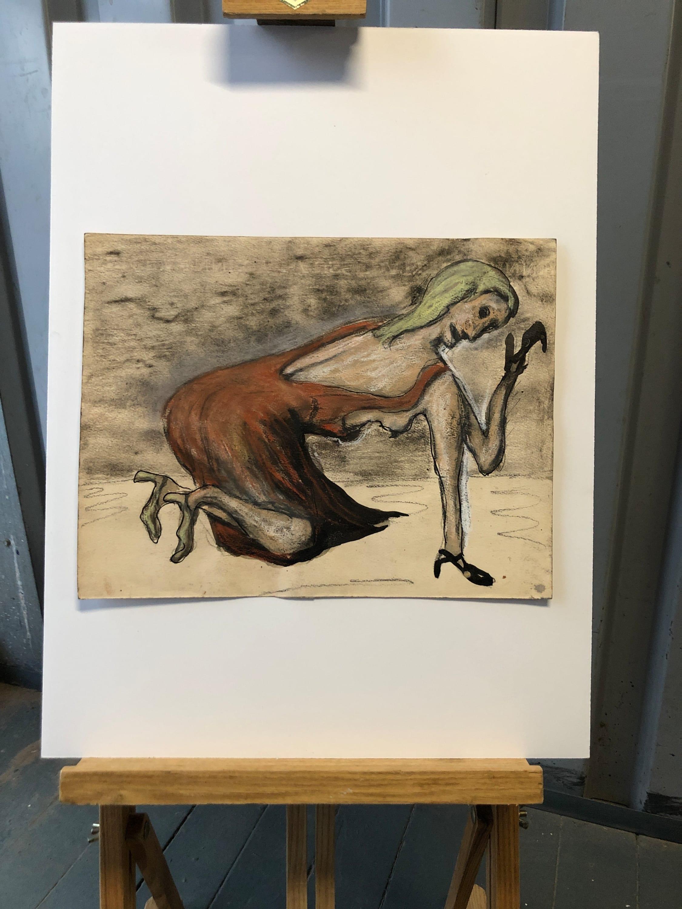 Figura femminile di Bizare, lavata a inchiostro, originale dell'artista di New York, metà del secolo scorso in vendita 2