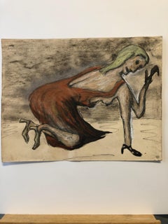 Figura femminile di Bizare, lavata a inchiostro, originale dell'artista di New York, metà del secolo scorso