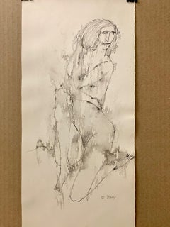 "Body Hug" 1950s Ink Wash Drawing Don Stacy Mid Century Female Nude