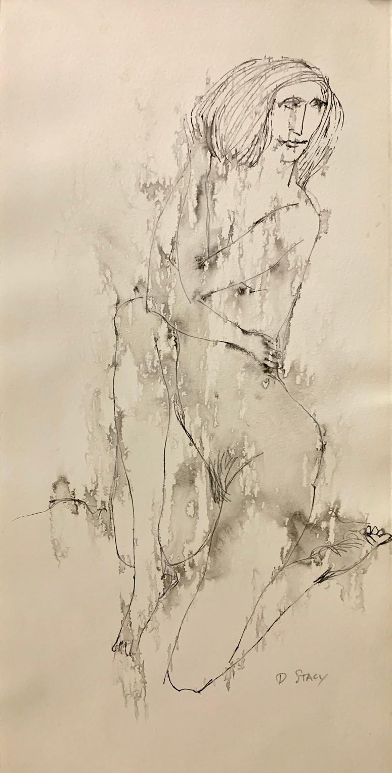 "Body Hug" 1950s Ink Wash Drawing Don Stacy Mid Century Nudo femminile - Art di Donald Stacy