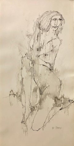 "Abrazo en el cuerpo" Dibujo Lavado de Tinta de los años 50 Don Stacy Desnudo femenino de mediados de siglo