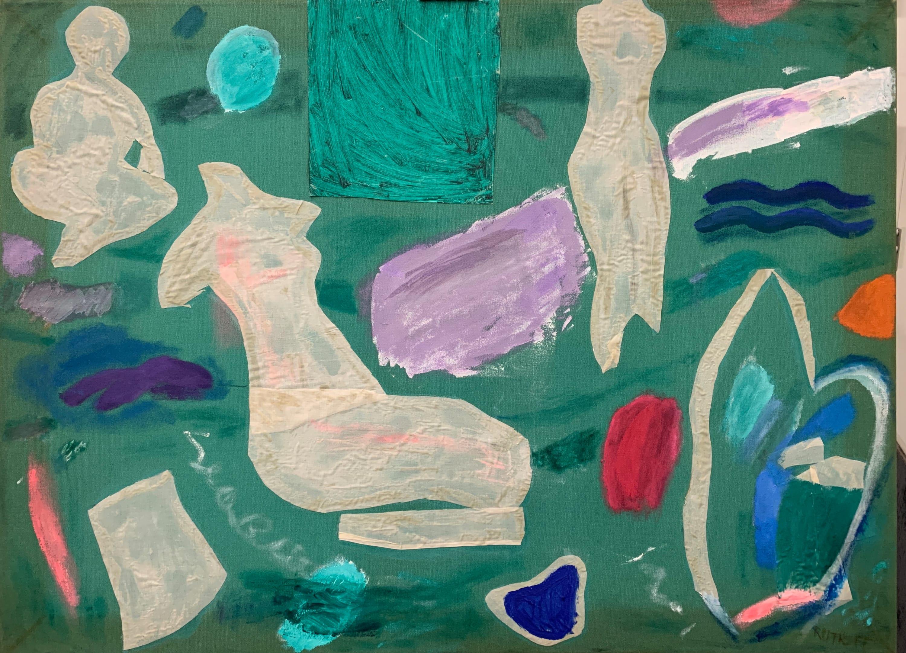 Collage figurativo astratto "Greene & Greene" degli anni '70 - Mixed Media Art di Sylvia Rutkoff