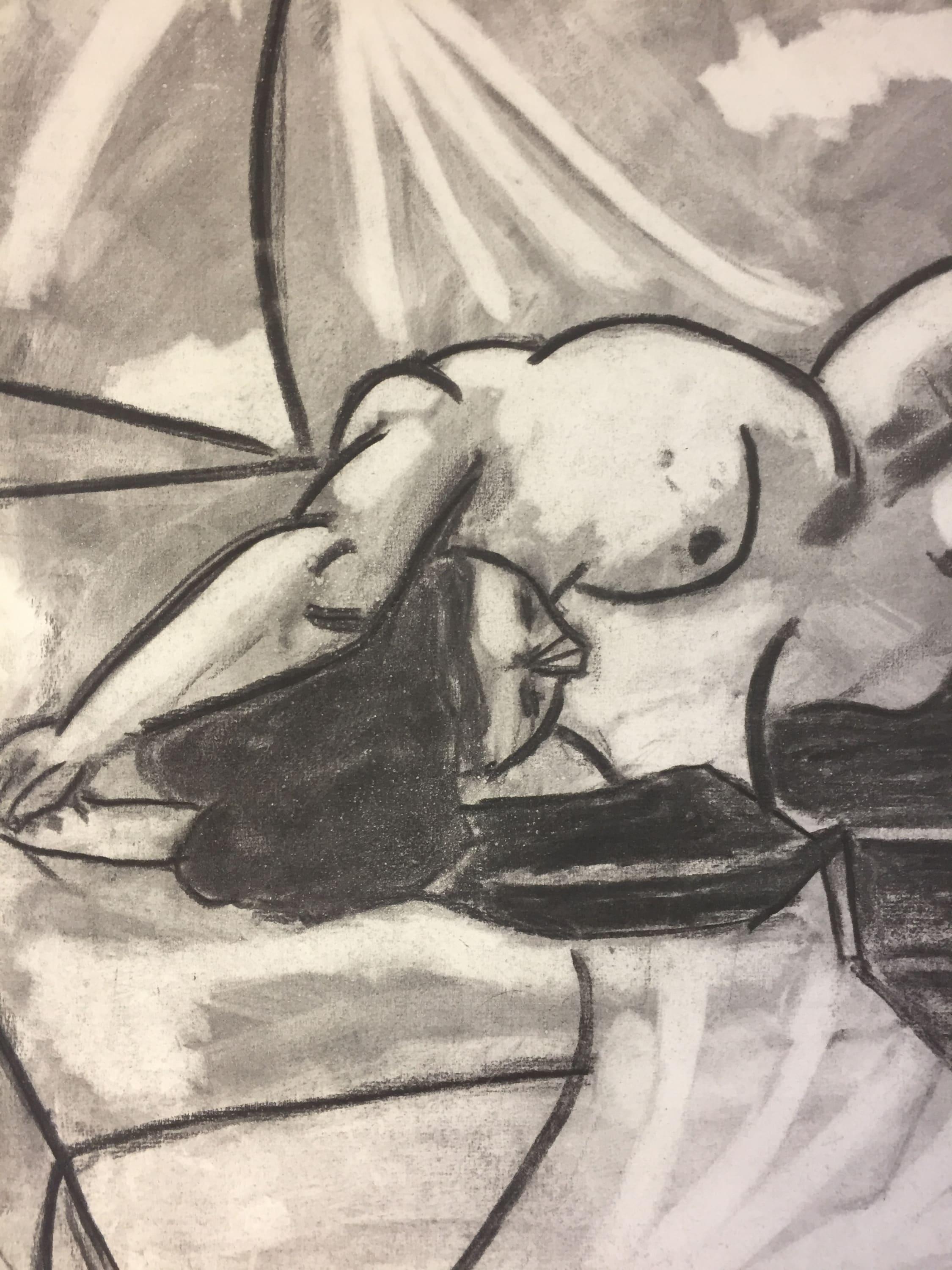 1950s Vintage Charcoal Female Nude Study by Henry Woon (Étude de nu féminin au fusain) en vente 1