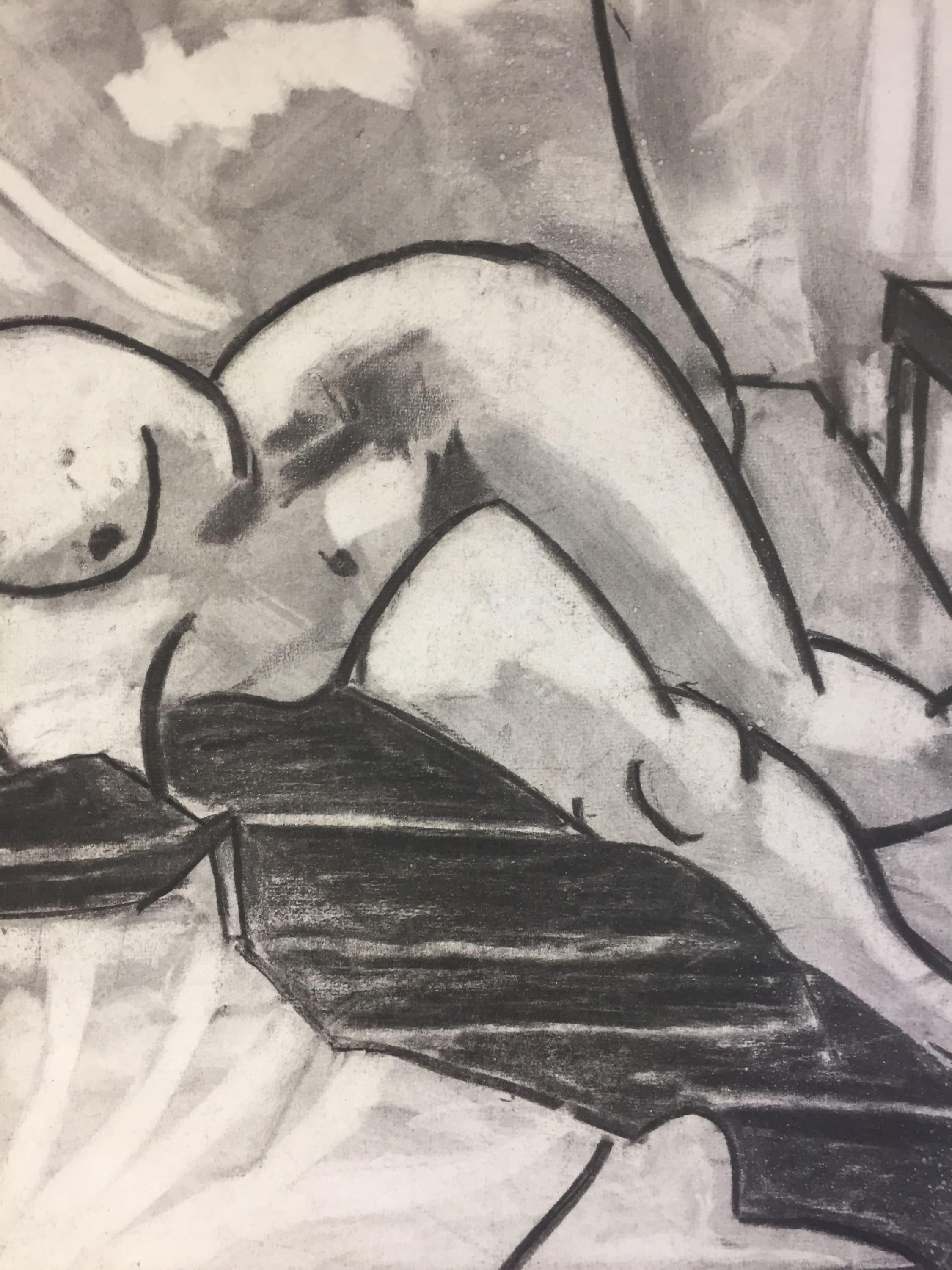 1950s Vintage Charcoal Female Nude Study by Henry Woon (Étude de nu féminin au fusain) en vente 2