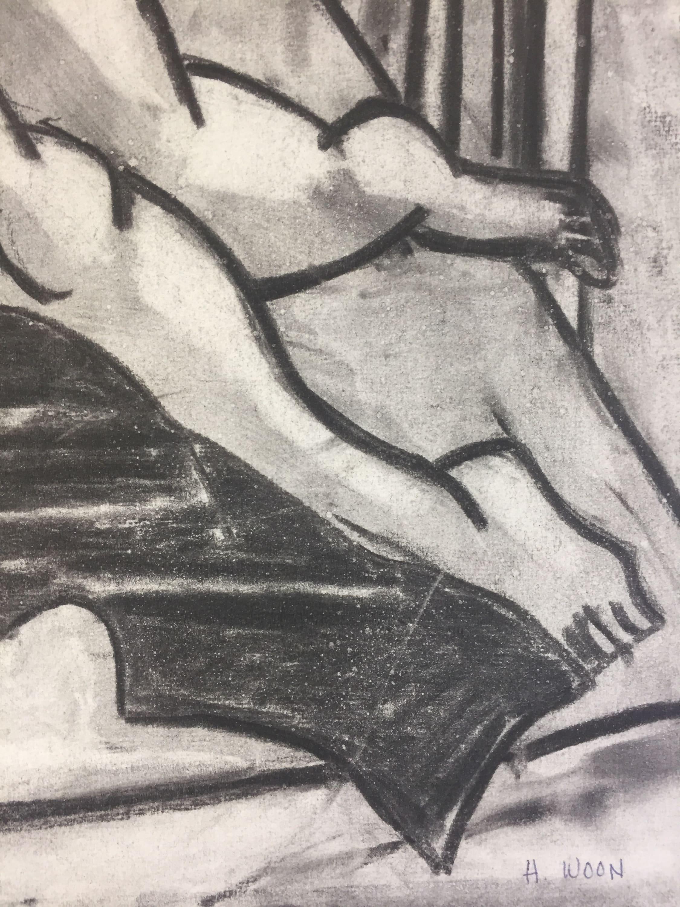 1950s Vintage Charcoal Female Nude Study by Henry Woon (Étude de nu féminin au fusain) en vente 3