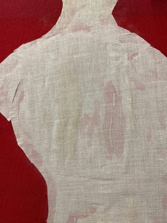 Collage aus rotem und blauem Stoff, abstrakter Stil, 1970er Jahre, unsigniert, 38x28