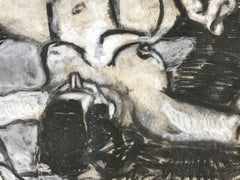 Draped Hair Charcoal Drawing, Cubist Style, 1940s, Unframed, 25x19"